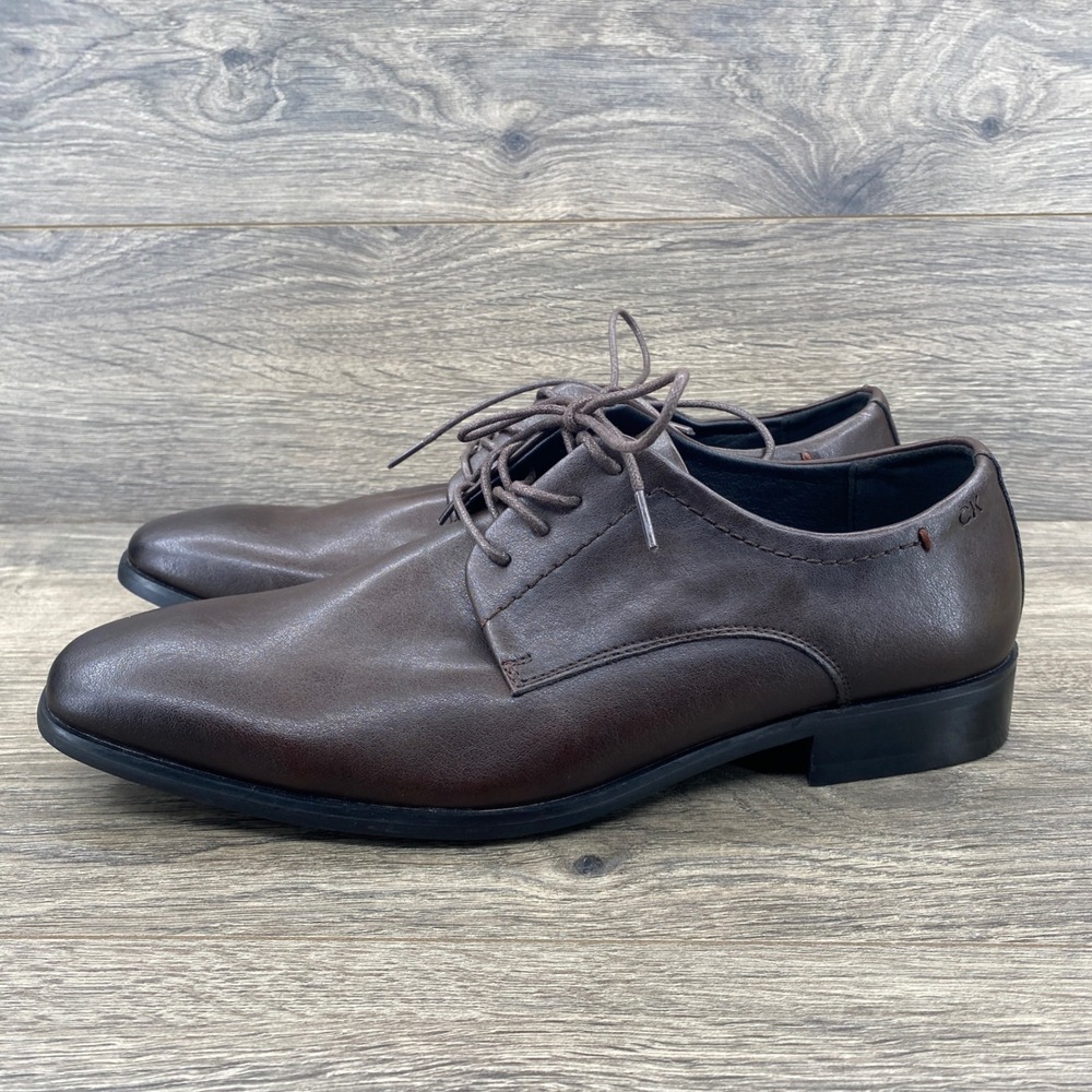 Calvin Klein Jave-C Oxford Mens 9.5 Brown Synthetic Square Toe Dress Shoes